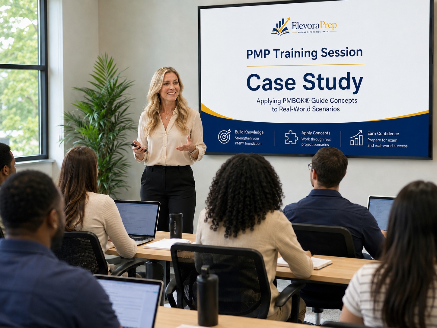 Case-Based Practice training session displayed in a classroom